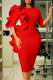Red Elegant Solid Color Flounce O Neck Wrapped Skirt Dresses