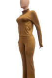 Pink Casual Solid Color Zipper Zipper Collar Long Sleeve Two Pieces