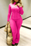 Pink Casual Solid Color Zipper Zipper Collar Long Sleeve Two Pieces