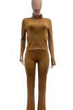 Pink Casual Solid Color Zipper Zipper Collar Long Sleeve Two Pieces