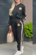 Black Casual Letters Contrast Zipper Collar Long Sleeve Two Pieces