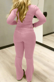 Pink Casual Solid Color Zipper Zipper Collar Long Sleeve Two Pieces