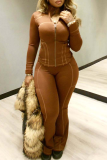 Pink Casual Solid Color Zipper Zipper Collar Long Sleeve Two Pieces