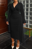 Red Casual Solid Color Buttons Turndown Collar Irregular Plus Size Dresses