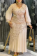 Champagne Elegant Solid Color Sequins O Neck Long Plus Size Dresses