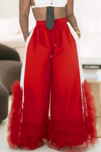 Red Casual Solid Color Mesh Plus Size