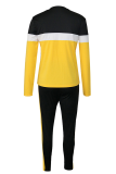 Yellow Casual Print Contrast O Neck Long Sleeve Two Pieces