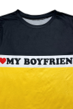 Yellow Casual Print Contrast O Neck Long Sleeve Two Pieces