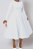Green Elegant Solid Color Zipper O Neck A Line Plus Size Dresses