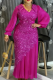 Rose Red Elegant Solid Color Sequins O Neck Long Plus Size Dresses