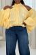 Yellow Casual Solid Color Hollow Out Mandarin Collar Plus Size Tops