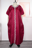 Coffee Elegant Solid Color Contrast V Neck Long Dresses