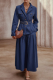 Deep Blue Casual Solid Color With Belt Turndown Collar Long Sleeve Two Pieces