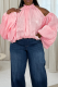 Pink Casual Solid Color Hollow Out Mandarin Collar Plus Size Tops