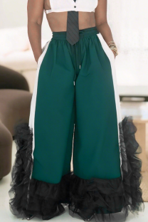 Green Casual Solid Color Mesh Plus Size