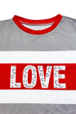 Red Casual Letters Contrast O Neck Long Sleeve Two Pieces