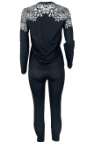 Black Casual Print Patchwork O Neck Long Sleeve Two Pieces