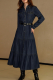 Deep Blue Casual Solid Color Buckle Turndown Collar Long Sleeve Loose Denim Dresses
