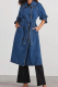 Deep Blue Casual Solid Color Buckle Turndown Collar Long Sleeve Loose Denim Jacket