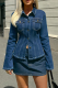 Deep Blue Casual Solid Color Buckle Turndown Collar Tops