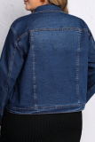 Deep Blue Casual Solid Color Buckle Turndown Collar Plus Size Overcoat