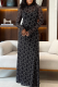 Black Elegant Print See-Through O Neck Long Dresses