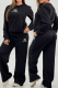 Black Casual Letters Embroidered O Neck Long Sleeve Two Pieces