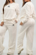 Cream White Casual Letters Embroidered O Neck Long Sleeve Two Pieces