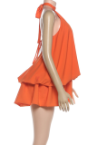 Orange Sexy Solid Color Ruched O Neck A Line Dresses