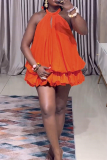 Orange Sexy Solid Color Ruched O Neck A Line Dresses