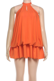 Orange Sexy Solid Color Ruched O Neck A Line Dresses