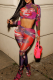 Red Casual Print Patchwork O Neck Long Sleeve Two Pieces