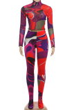 Red Casual Print Patchwork O Neck Long Sleeve Two Pieces