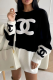 Black Casual Letters Contrast O Neck Straight Dresses