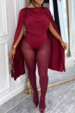 Brown Sexy Solid Color Ruched O Neck Regular Bodysuits