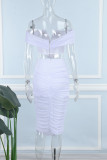 White Sexy Casual Daily Elegant Simplicity Fold Solid Color Off the Shoulder Sleeveless Two Pieces