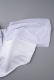 White Sexy Casual Daily Elegant Simplicity Fold Solid Color Off the Shoulder Sleeveless Two Pieces