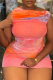 Orange Red Sexy Print Patchwork Off Shoulder Wrapped Skirt Dresses