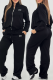 Black Casual Letters Embroidered Zipper Collar Long Sleeve Two Pieces