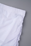 White Sexy Casual Daily Elegant Simplicity Fold Solid Color Off the Shoulder Sleeveless Two Pieces