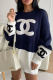 Blue Casual Letters Contrast O Neck Straight Dresses