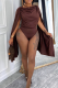 Brown Sexy Solid Color Ruched O Neck Regular Bodysuits