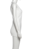 White Sexy Letters Hollow Out Halter Wrapped Skirt Dresses