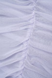 White Sexy Casual Daily Elegant Simplicity Fold Solid Color Off the Shoulder Sleeveless Two Pieces