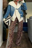 Blue Casual Solid Color Buttons Turndown Collar Long Sleeve Loose Denim Jacket