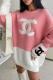 Pink Casual Letters Contrast O Neck Straight Dresses