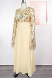 Champagne Elegant Solid Color Sequins O Neck Evening Plus Size Dresses
