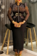 Black Casual Solid Color Hot Drill Mandarin Collar Plus Size Two Pieces
