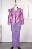 Champagne Elegant Solid Color Sequins Turn-back Collar Plus Size Dresses