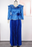 Pink Elegant Solid Color Pleated V Neck Long Plus Size Dresses